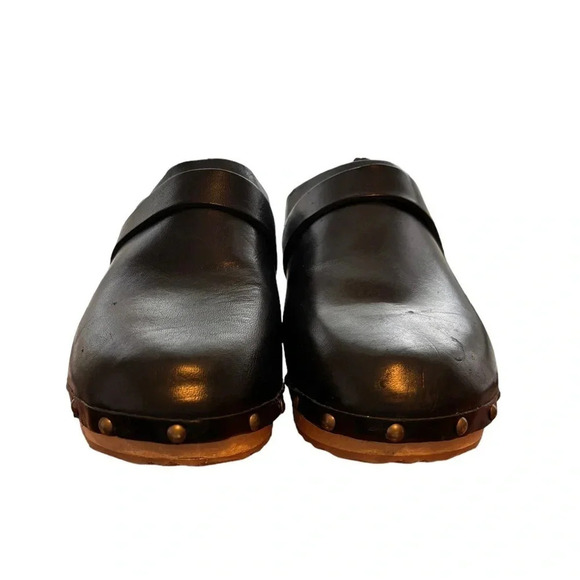 Free People Callum Clogs Black Leather Studded Wooden Base Size 37 6.5 - Picture 4 of 7